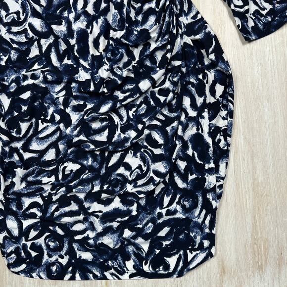 Lauren Ralph Lauren Navy White Abstract Print Ruched 3/4 Sleeve Sheath Dress 16 - Picture 3 of 14